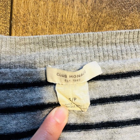 Club Monaco Gray & Dark Blue Striped V-Neck Wool Sweater, Size S - Picture 11 of 12